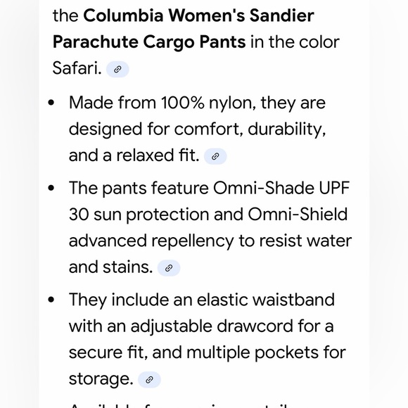 Columbia Sandier Parachute Omni-Shield Pants Joggers S small NWT - Picture 2 of 11